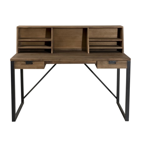 SIXTINE Desk with 2 Drawers and Shelves - Recycled Teak Black Metal