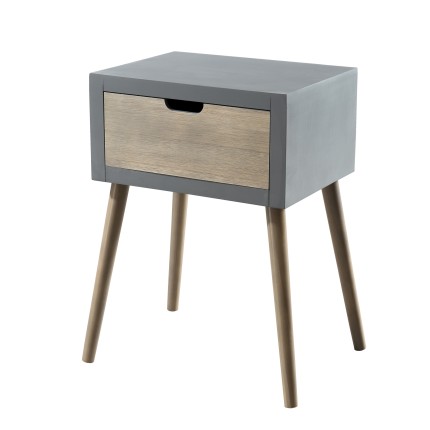Chevet Lorenzo - Bois Pin Gris 1 Tiroir Beige