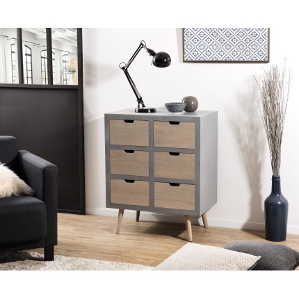 LORENZO Gray 6-Drawer Dresser - Beige Pinewood