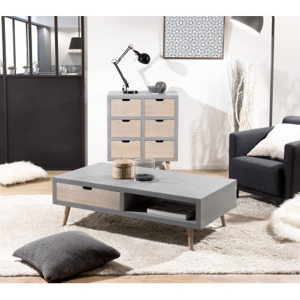 Lorenzo Gray Coffee Table with 1 Niche 2 Beige Drawers