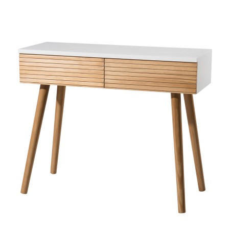 Console PEDRO 2 tiroirs bois clair et blanc