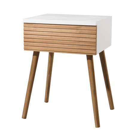 PEDRO Light Wood and White Bedside Table with Drawer