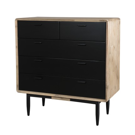 PALOMA 5-Drawer Chest - Acacia Wood and Black Metal