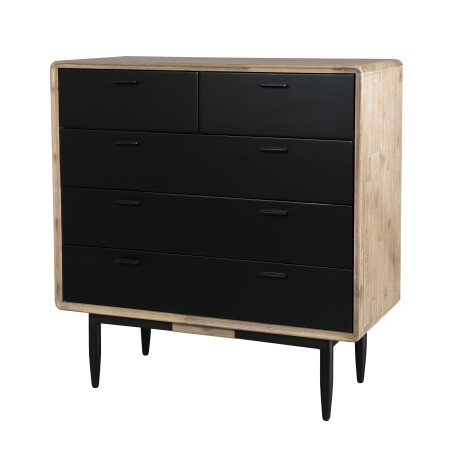 PALOMA 5-Drawer Chest - Acacia Wood and Black Metal