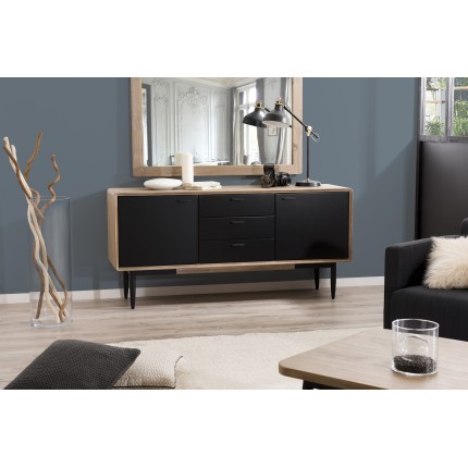 PALOMA Buffet - 3 Drawers 2 Doors Acacia Wood and Black Metal