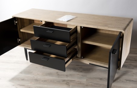 PALOMA Buffet - 3 Drawers 2 Doors Acacia Wood and Black Metal