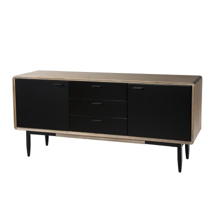PALOMA Buffet - 3 Drawers 2 Doors Acacia Wood and Black Metal
