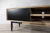 PALOMA TV Stand - 2 Sliding Doors 2 Shelves Acacia Wood Black Metal