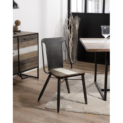 LEANDRE - Set of 2 Black Acacia and Steel Chairs