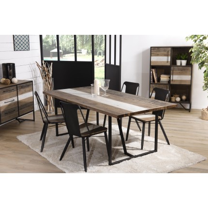 LEANDRE Rectangular Dining Table 200x100cm - Acacia Wood & Black Steel