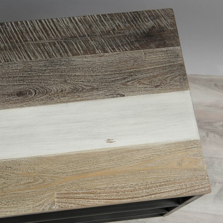 Meuble TV LEANDRE - Bois acacia et métal 2 étagères