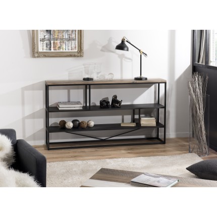 LEANDRE Black 'S' Shelf 160x90cm - Modern 3-Tier Acacia Wood and Steel