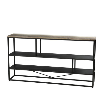 LEANDRE Black 'S' Shelf 160x90cm - Modern 3-Tier Acacia Wood and Steel