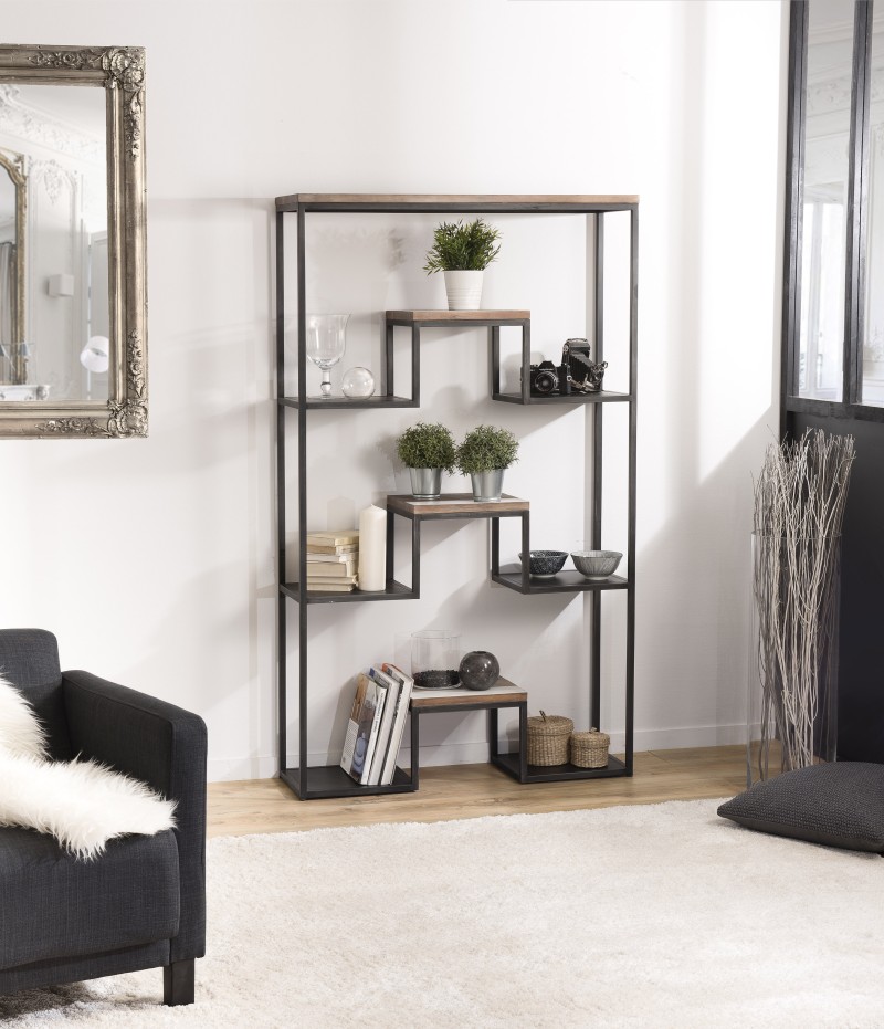 LEANDRE XL Black Shelf 100 x 170 cm - Acacia Wood and Steel