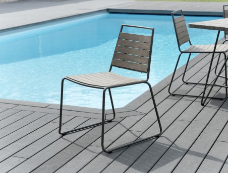EMILE - Set of 2 Stackable Garden Chairs in Teak Wood and Metal