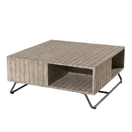 Table basse de jardin EMILE en bois teck teinté gris