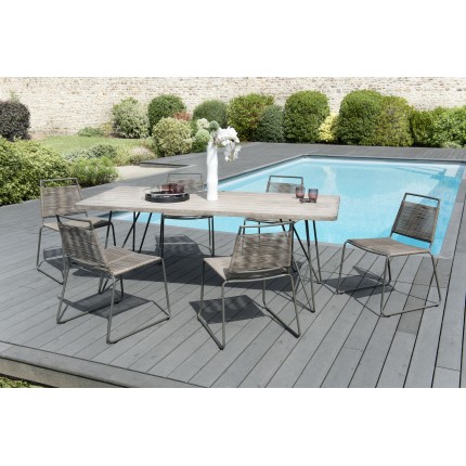 Salon de jardin en bois teck EMILE grise 6/8 pers.