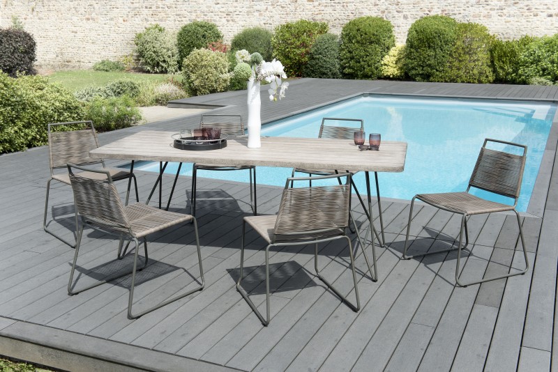 Emile Teak Wood Gray Garden Set - 6/8 pers. - 1 Table 200*90 cm and 6 Chairs