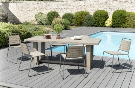 Emile Teak Wood Gray Garden Set - 6/8 pers - 1 Table 200*90cm 6 Chairs
