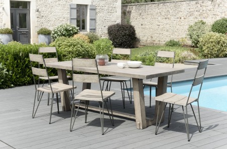 Emile Teak Wood Garden Furniture Set - Light Grey - 6/8 pers