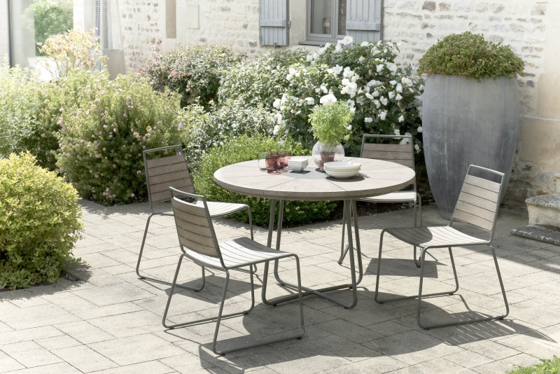 Emile Teak Wood Garden Set - Gray - 4/6 pers - Round Table 120 cm