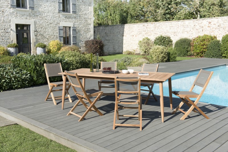 Salon de jardin en bois teck KIM - 6/8 pers
