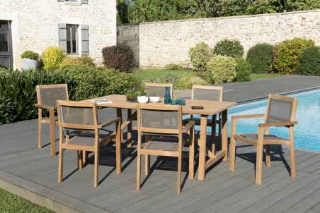 Salon de jardin en bois teck 6/8 pers. - Table 180*90 cm et 6 fauteuils