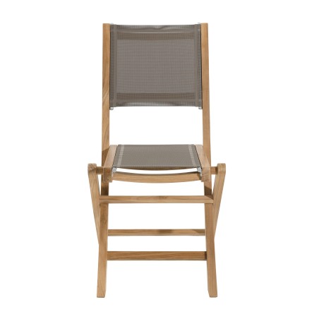 FUN - Set of 2 Folding Garden Chairs in Teak and Taupe-Coloured Textilene