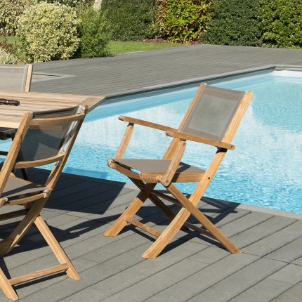 Ensemble 2 fauteuils jardin bois teck taupe