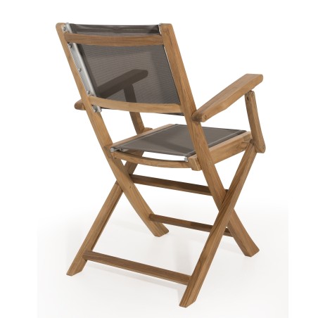 FUN - Set of 2 Folding Garden Armchairs in Teak and Taupe-Coloured Textilene