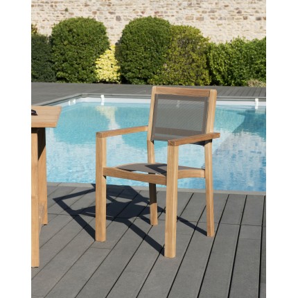 Ensemble 2 fauteuils jardin bois teck taupe