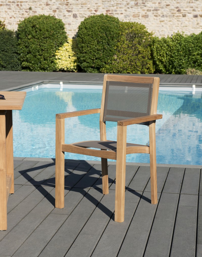 Ensemble 2 fauteuils jardin bois teck taupe Ensemble 2 fauteuils jardin bois teck taupe