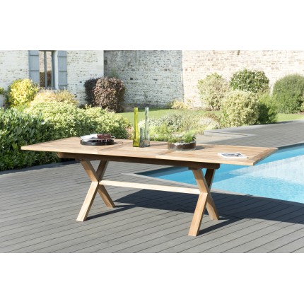 Table de jardin Teck 8/10 personnes - 180/240x100 cm