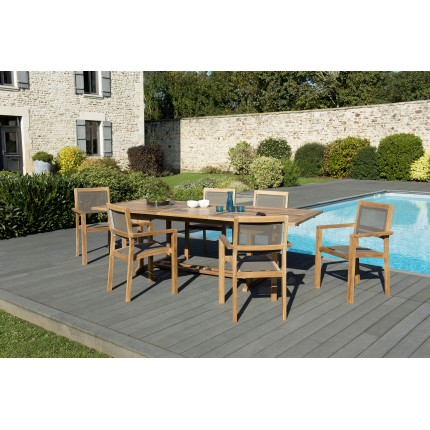 Teak Wood Garden Furniture Set - 8/10 Seater - Extendable Table - 6 Stackable Chairs