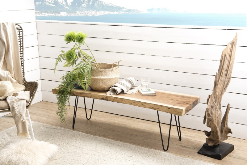 Banc bois nature CLARA - Pieds épingles métal