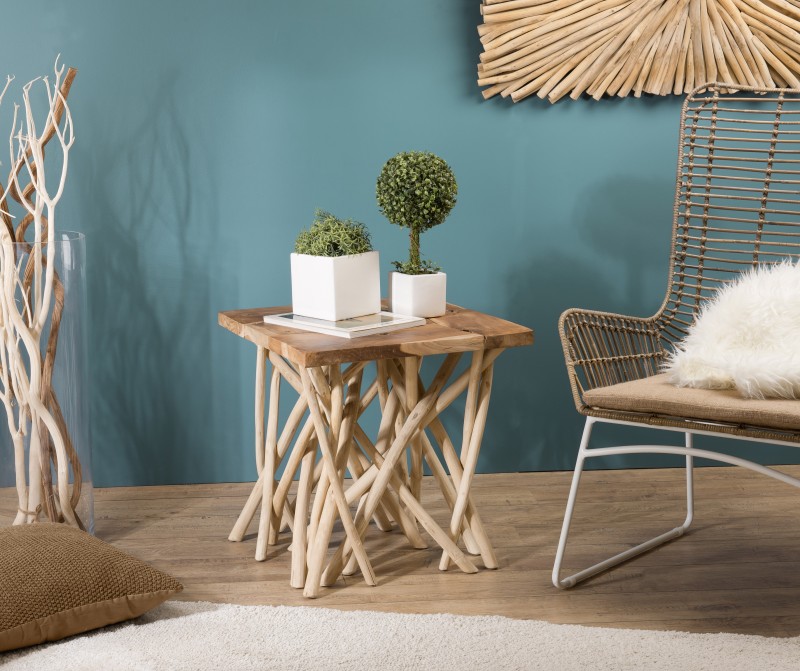 CLARA - Natural Side Table with Driftwood Legs | 55 x 55 cm CLARA - Natural Side Table with Driftwood Legs | 55 x 55 cm