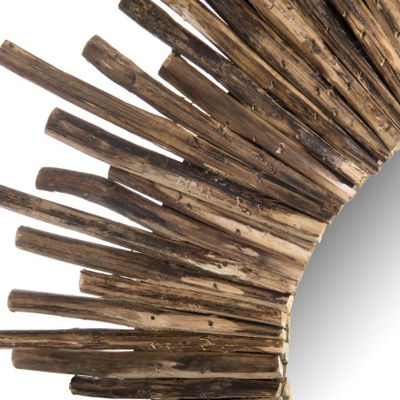 CLARA - Round Brown Mirror (90 x 90 cm) with Teak Branches | Natural Elegance