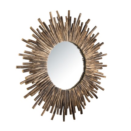 CLARA - Round Brown Mirror (90 x 90 cm) with Teak Branches | Natural Elegance