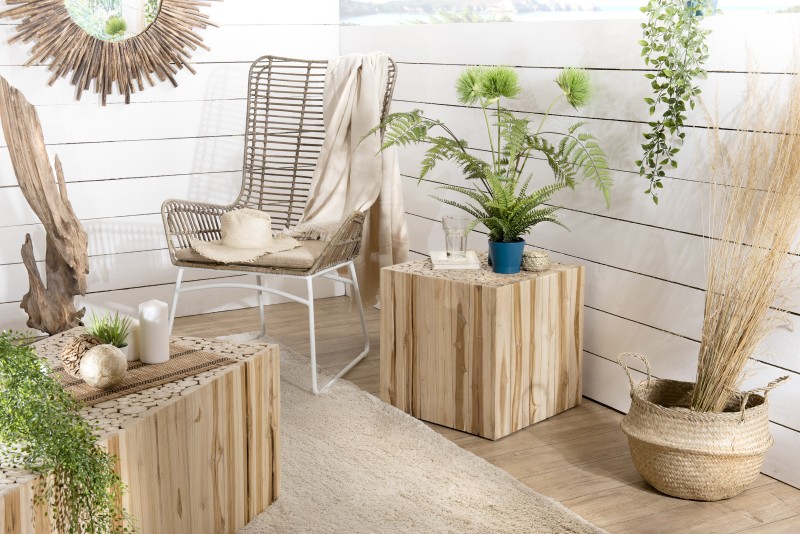 Bout de canapé carré CLARA 45.5x45.5cm bois naturel Teck