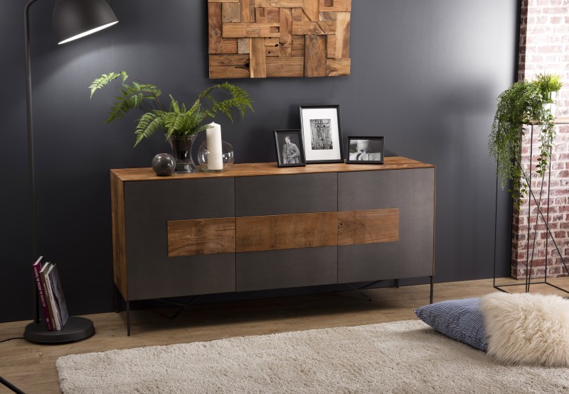 MAXENCE Sideboard - Recycled Teak Wood with Anthracite Grey Metal - Industrial Decor MAXENCE Sideboard - Recycled Teak Wood with Anthracite Grey Metal - Industrial Decor