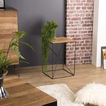 MAXENCE - Square Side Table Teak Wood Recycled 35x35cm Black Metal