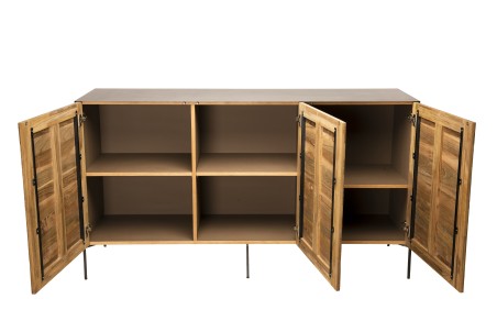 MAXENCE - Natural and Black Sideboard with 3 Doors | Recycled Teak Wood