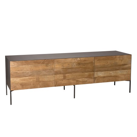 MAXENCE TV Stand with 2 Doors and 1 Drawer - Recycled Teak Wood and Anthracite Grey Metal Legs