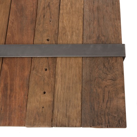 MATHIS Multi-Slatted Coffee Table - Solid Brown Wood & Anthracite Grey Metal Frame