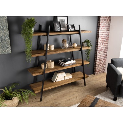 SIXTINE Pyramid Shelf Unit 4 Tiers Recycled Teak Black Metal
