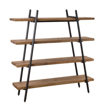 SIXTINE Pyramid Shelf Unit 4 Tiers Recycled Teak Black Metal