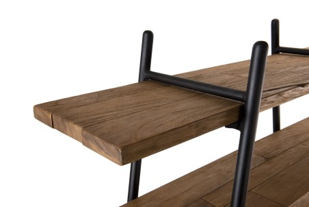 SIXTINE Pyramid Shelf Unit 4 Tiers Recycled Teak Black Metal