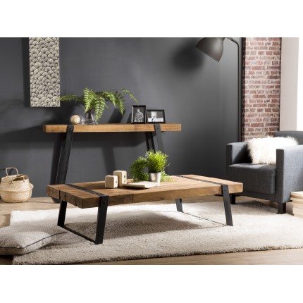 SIXTINE Rectangular Coffee Table 140x70cm Teak Recycled Metal Black