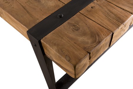 SIXTINE Rectangular Coffee Table 140x70cm Teak Recycled Metal Black