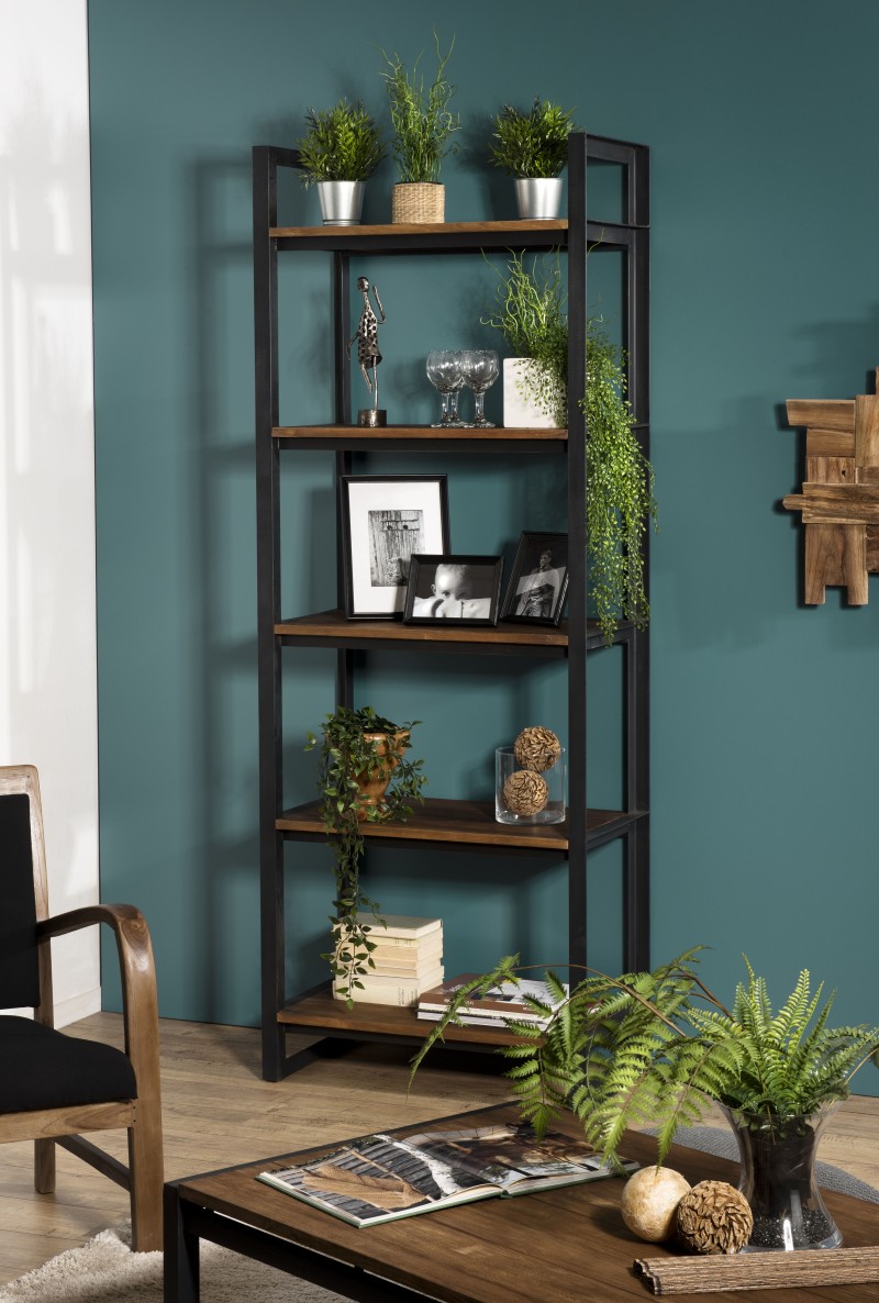 SIXTINE Double-sided Shelf Unit 5 Tiers 75x40x200cm Recycled Teak Black Metal SIXTINE Double-sided Shelf Unit 5 Tiers 75x40x200cm Recycled Teak Black Metal